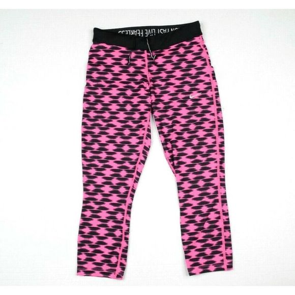 NEW Womens Small NIKE Relay Foldover Running Crop Capris Pink Black 799154-667 - Picture 1 of 3